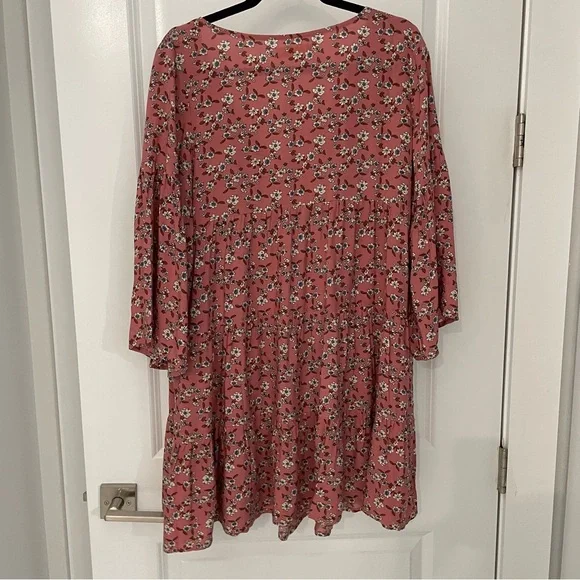 NEW Natural Life Pink Floral Tiered Babydoll Popover Dress Size Medium Boho. 23 - Picture 5 of 6